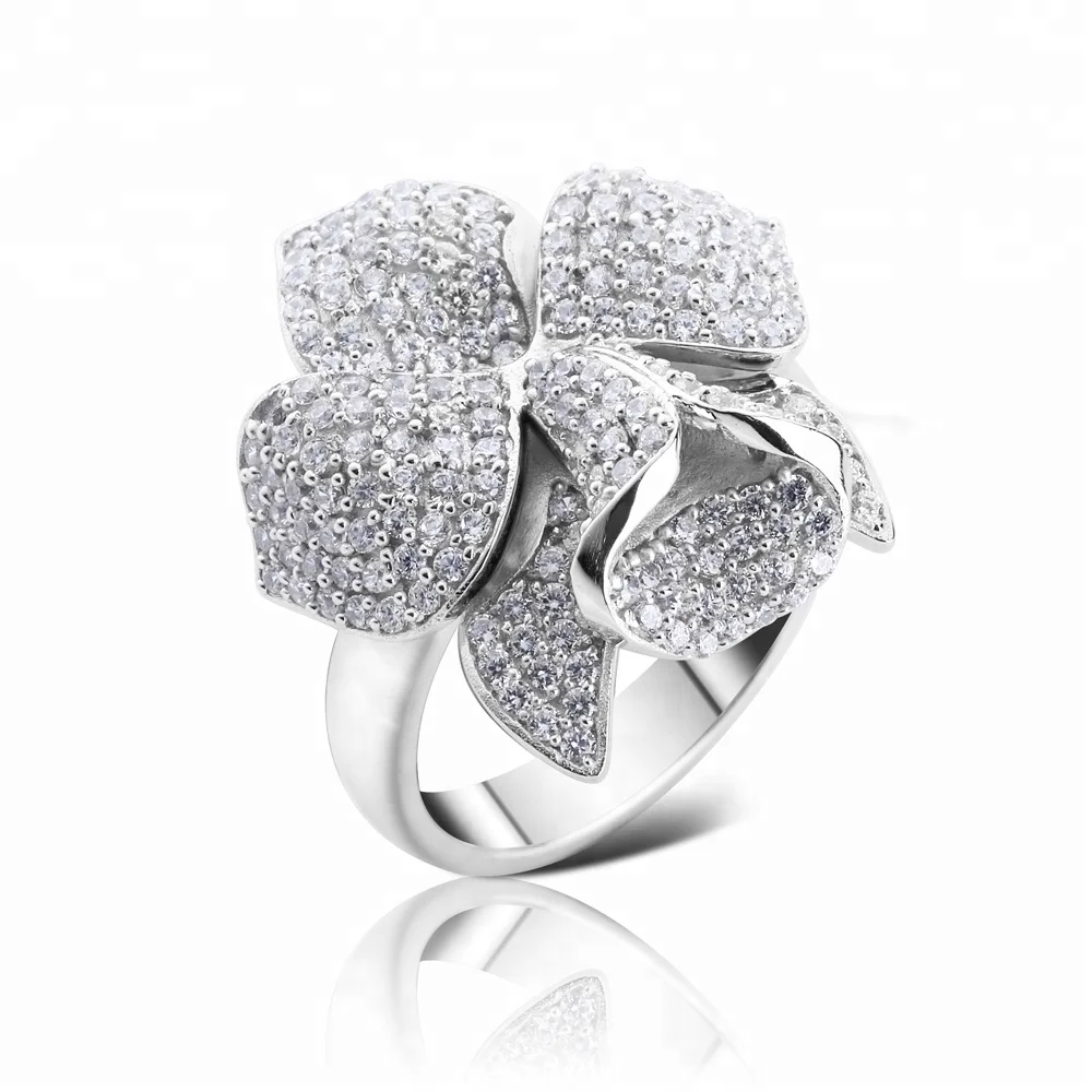 Vivid orchid flower multi cz value 925 silver stone finger ring