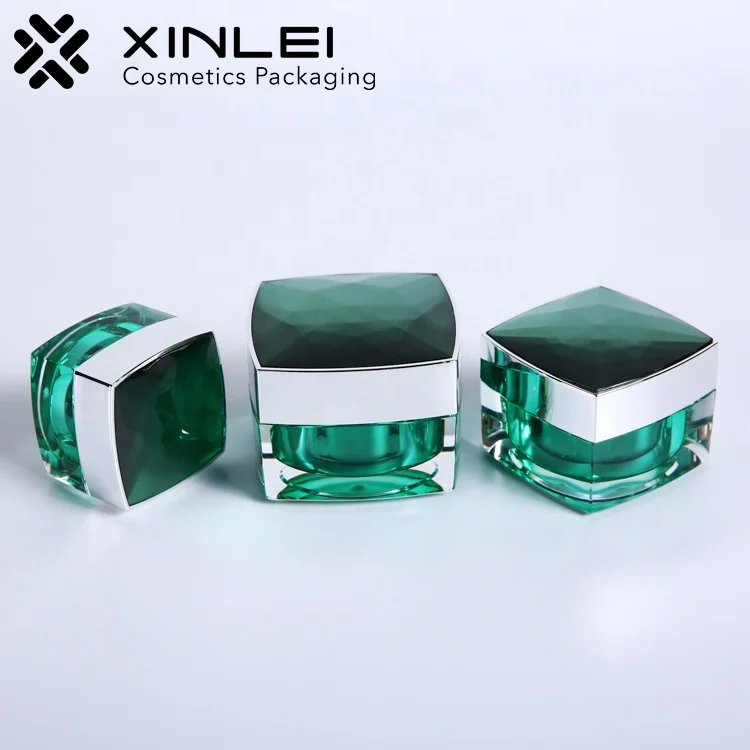 
Wholesale cosmetic food packaging square dark green plastic jars with colored lids 