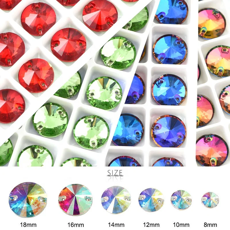 Best Quality Round Rivoli Sew On Rhinestones Flatback Glass Crystal Sewing Rhinestones