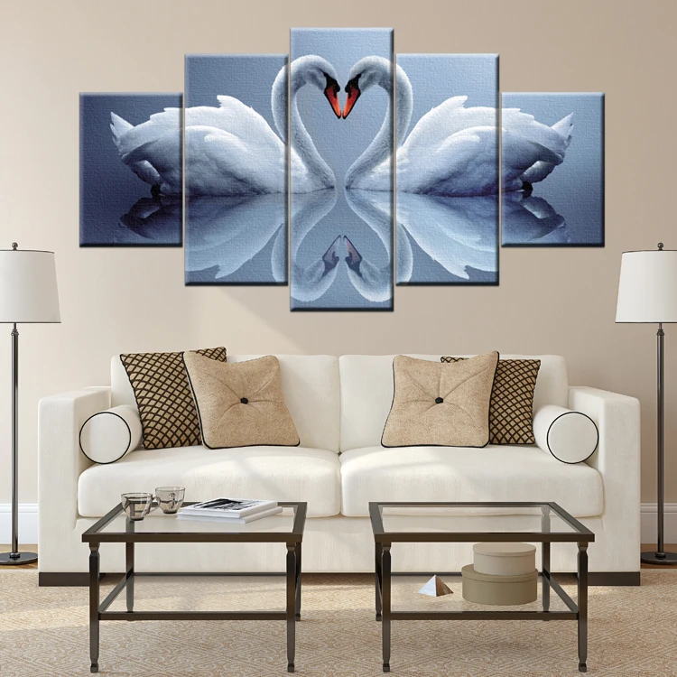 Beautiful loving white geese 5 pieces home goods wall art canvas painting