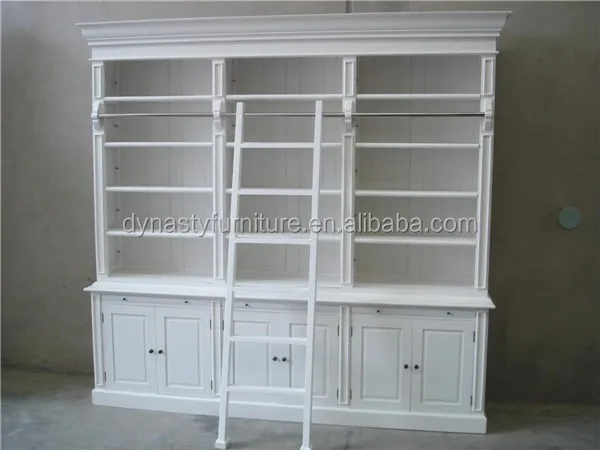 Мебель во французском стиле белый дизайн книжной полки с лестницей