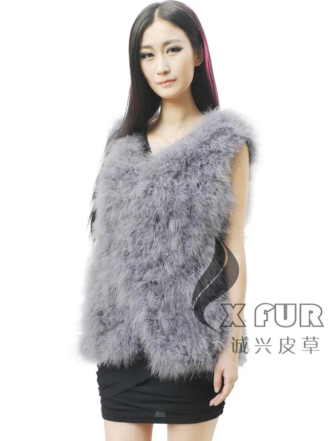 CX-G-B-176B Real Turkey Feather Hair Fur Vest/Gilet Winter Fur Waistcoat For Ladies