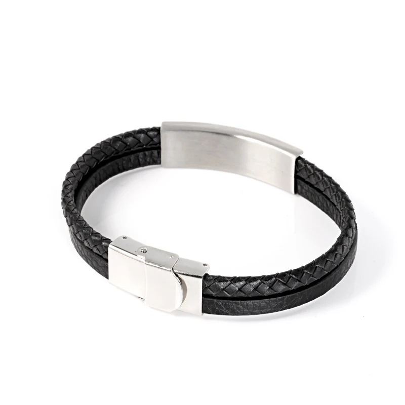 Wholesale Fashion Charm Silver Plated Blank Stainless Steel Bracelet Men Leather Bracelets charm bracelet