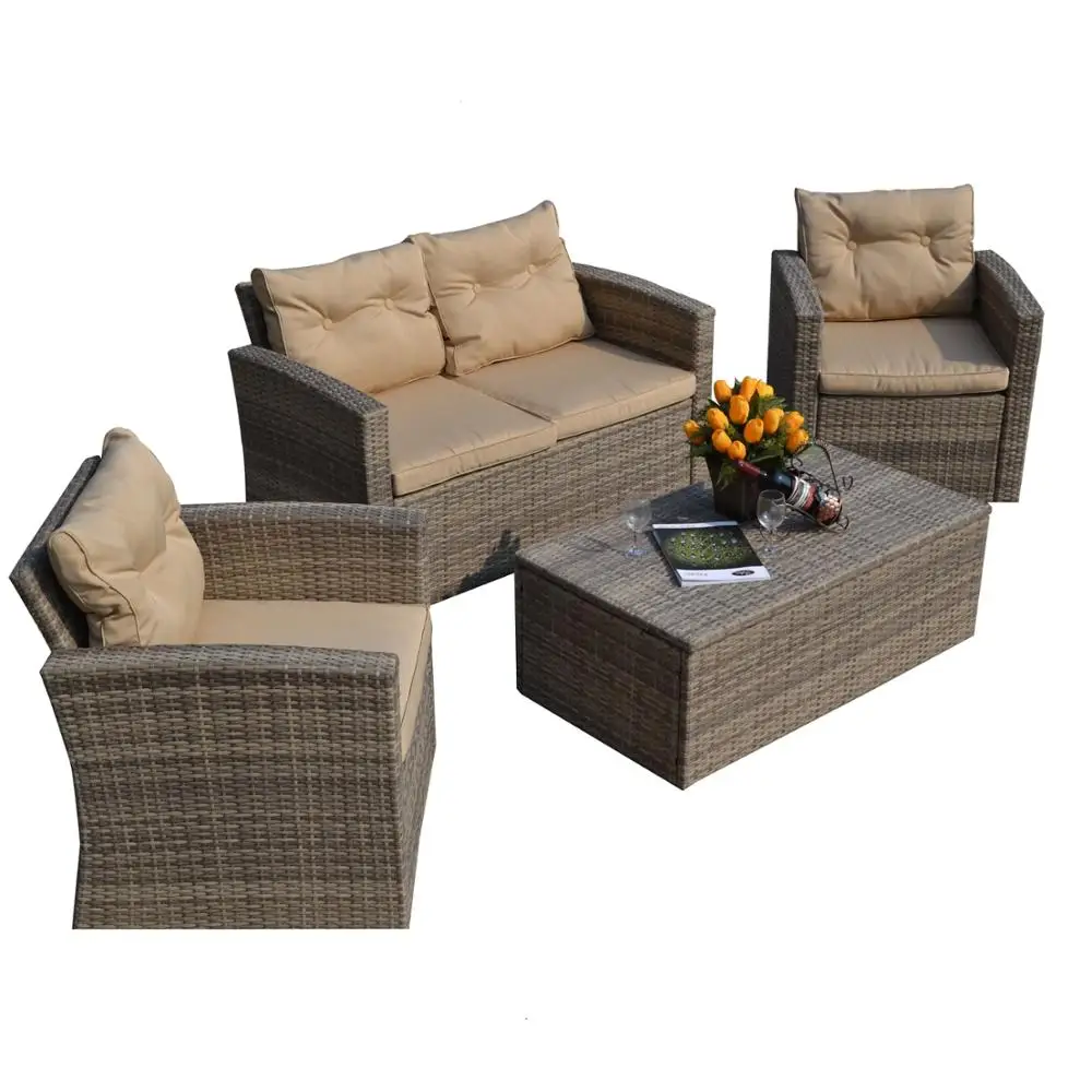 Hot Selling 4PCS Wicker Patio Poly Import Rattan Garden Casual Furniture Sofa Set
