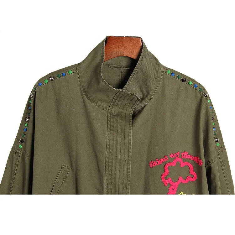 Women Spring and autumn style trench coat short style double-breasted casual dust coat with embroidery