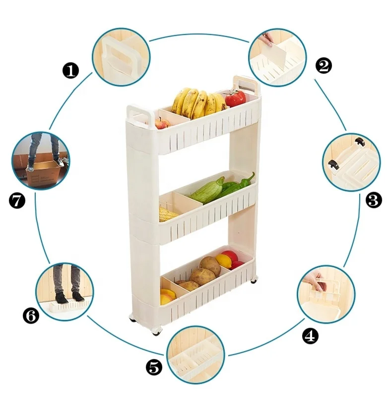 Foldable Storage Organizer Plastic Corner Shelf Moveable Rack in Kitchen Bathroom