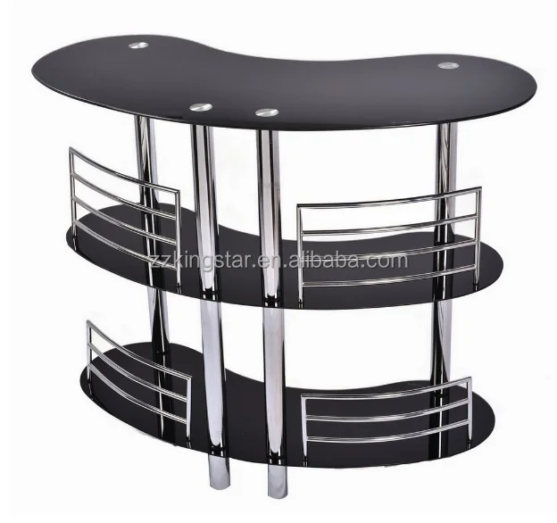 
3 layer tempered glass contemporary curved bar table with metal standing 