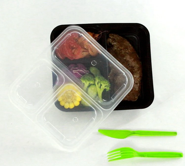 Fresh Food Lunch Box Plastic lid Microwave Safe Meal Prep Glass Food Container Storage with 3 Compartments