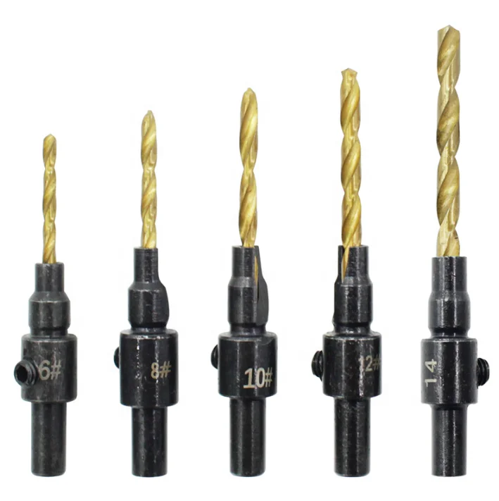 5pcs set Titanium Plating HSS Countersink Drill Bit Cone Bit Set Quick Change Wood Round Shank Screw Woodworking