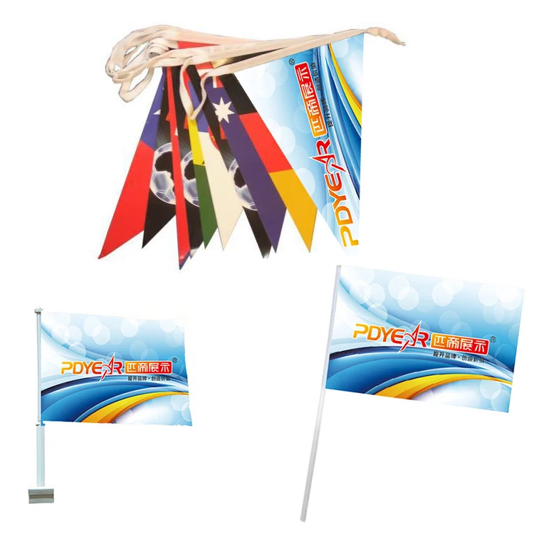 Pdyear outdoor racing sport advertising custom logo polyester fabric promotional car handwave bunting string pennant flag banner