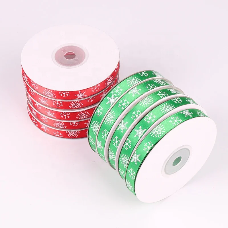 
0.41inch(1cm) One side Printing Christmas ribbon 25yards(22m) Long Customize Snowflake printing ribbon 