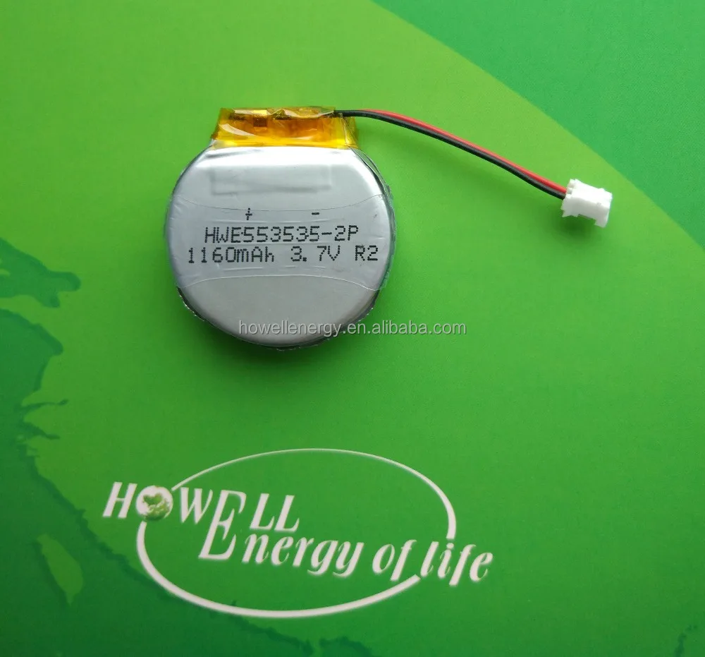 OEM electric wrist watch round lipo battery 553535 3.7V 1160mAh round rechargeable lithium polymer battery