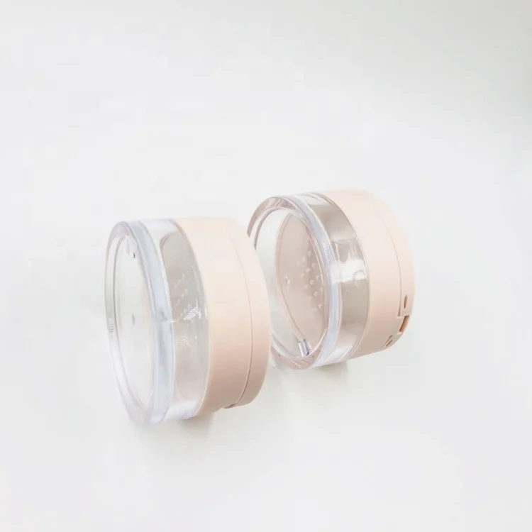Popular 15g pink round plastic loose powder jar container with mirror and sifter / portable flip cosmetic packaging