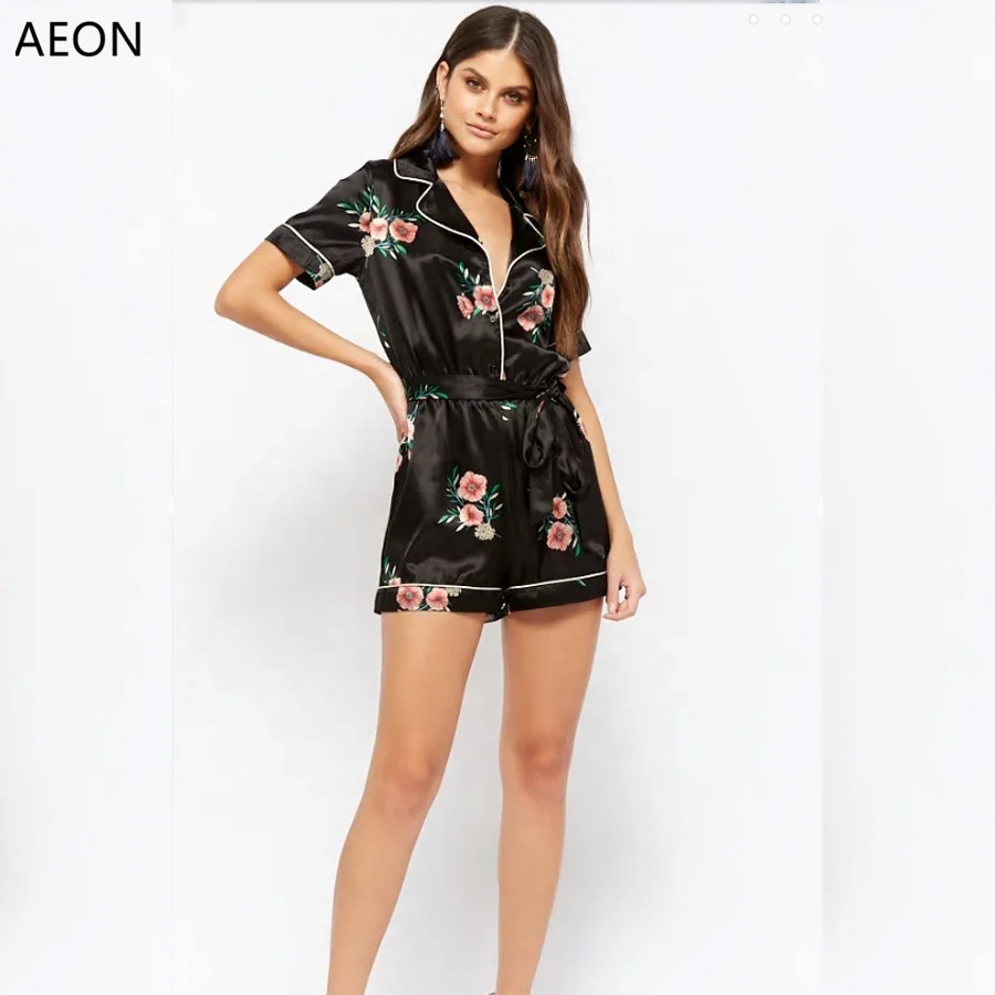 Women Digital Print Short Pyjamas Custom Silk Satin Pajamas Set