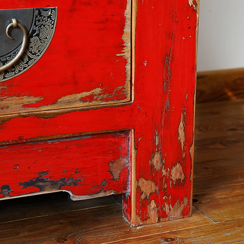 Rustic antique finish Chinese reproduction furniture classical customized furniture wardrobe China traditional  red wardrobe