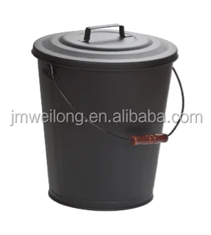 Light Grey Round Portable Metal Coal Ash Bucket with Lid