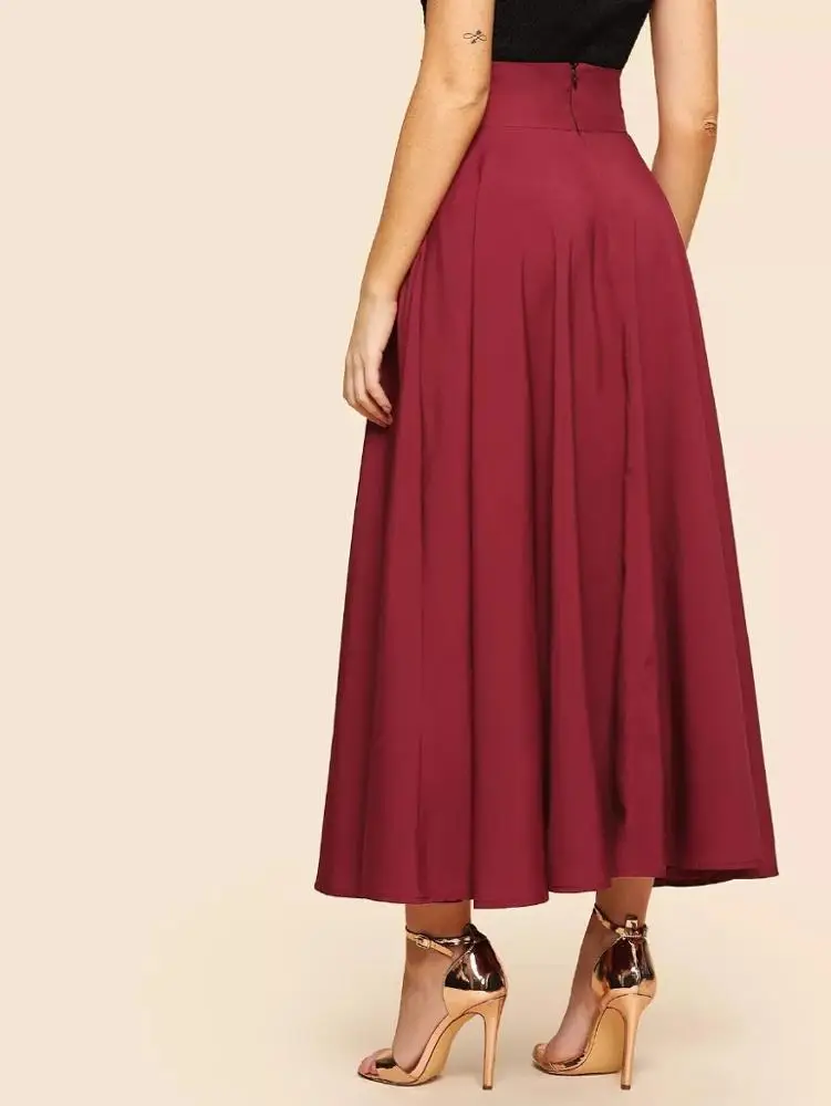 XIUYU Custom Lady Skirt Knot Front Zip Back High Waist Flare Midi Skirt Falda Plus Long Casual Maxi Bandage Midi Skirt