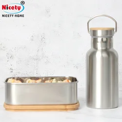 Новая продукция Nicety, Ланч-бокс из нержавеющей стали, Бамбуковая крышка, легкая переноска, двойная настенная бутылка для воды с бамбуковой крышкой в комплекте