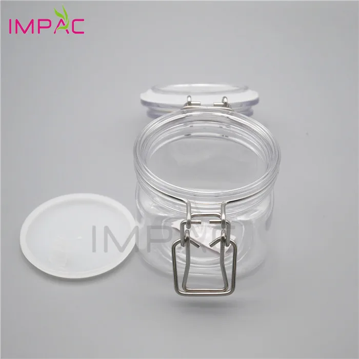 pop plastic seal square clear bath salts container 200ml with metallic lock