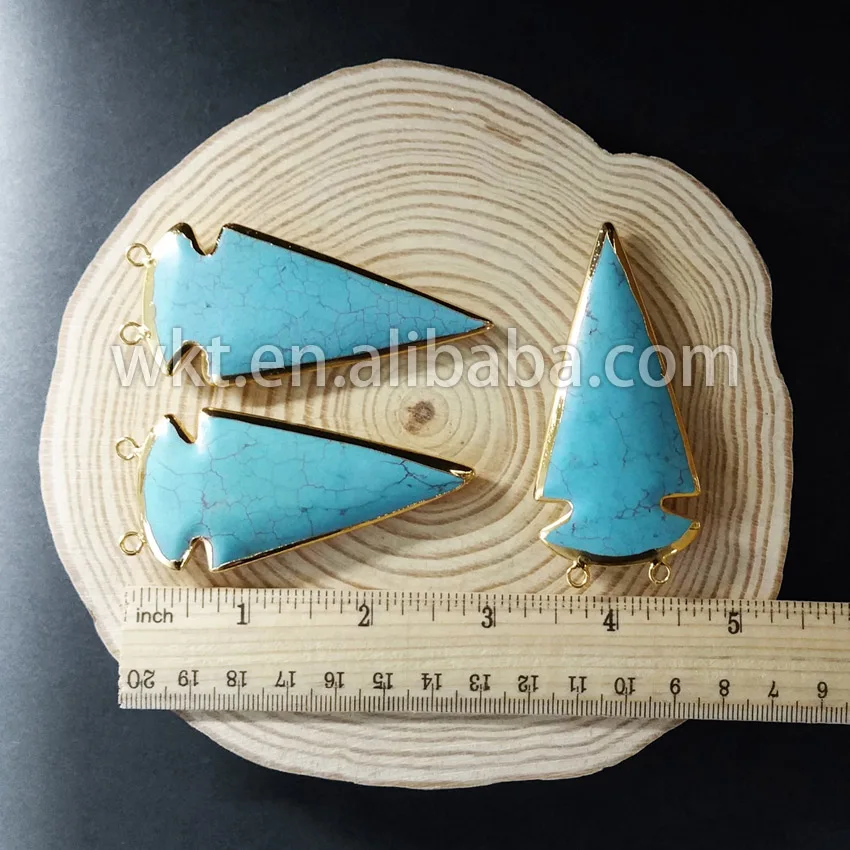 WT-P559 Wholesale Large Turquoise Howlite Pendant Edged in Electroplated 24k gold, fashion big turquoise arrowhead pendant