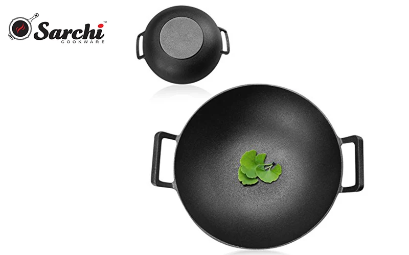 36cm Cast iron Chinese Wok Flat bottom pre seasoned