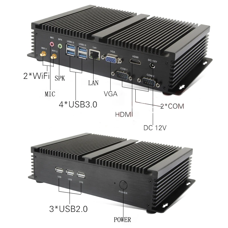 Fanless Embedded Industrial Computer with I5-8250U CPU supports 2xRS232 and 7xUSB (2 WIFI Antenna)