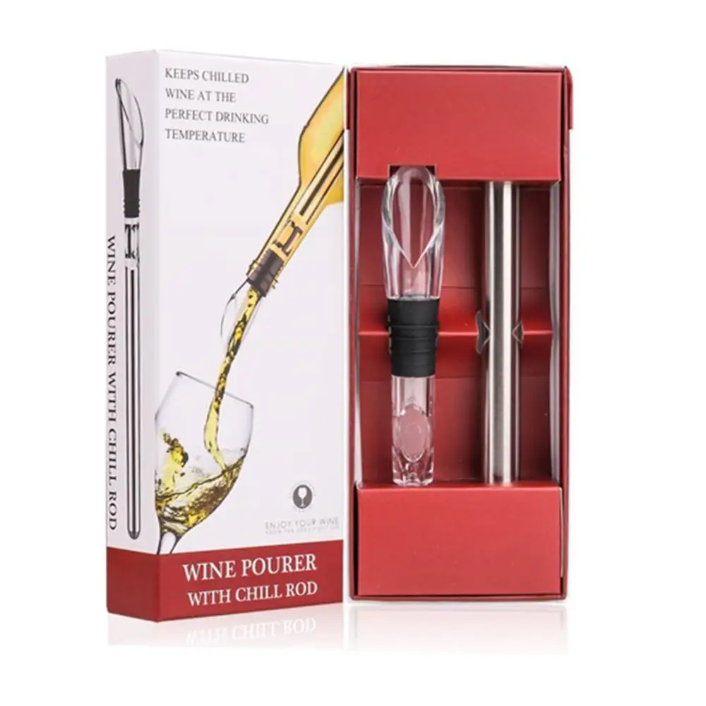 Best selling Stainless Steel Wine Bottle Cooler Stick Freezer with Aerator and Pourer Decanter