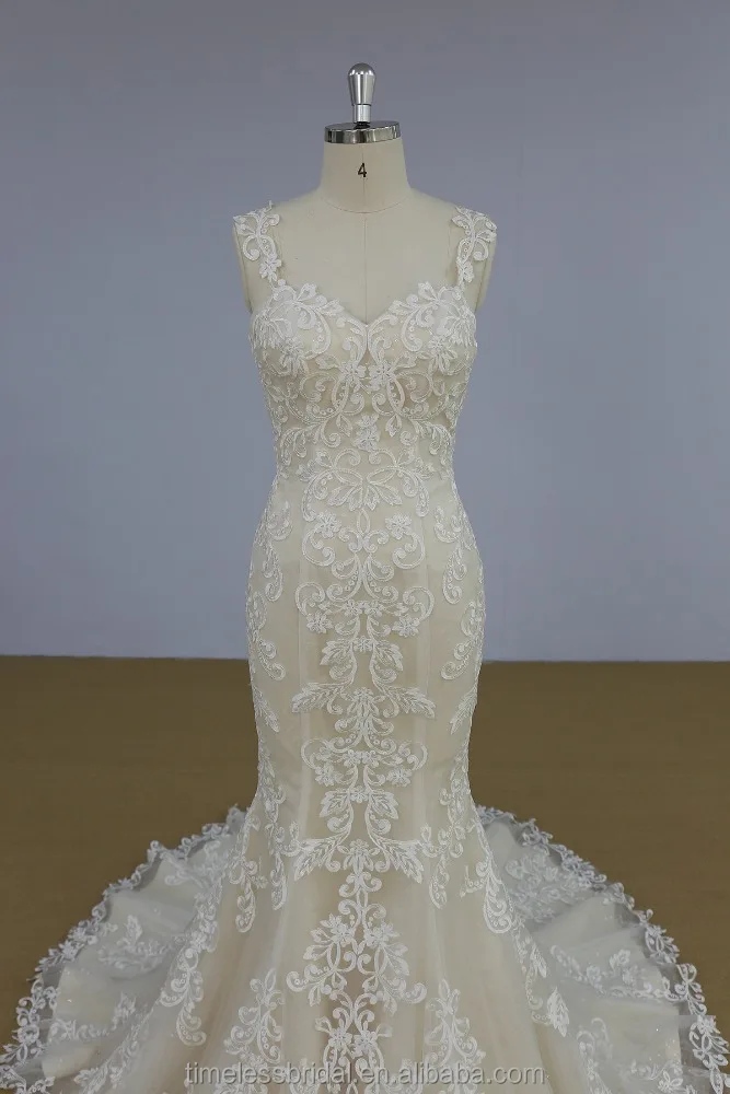 2018 spring fashion champagne mermaid lace wedding gowns bridal dress