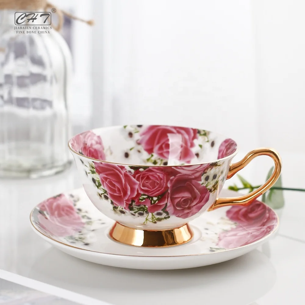 Germany wedding modern custom printed bone china floral tea cup and saucer set
