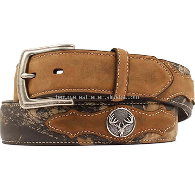Western men Mossy oak leather belt brand new deer skull concho belt