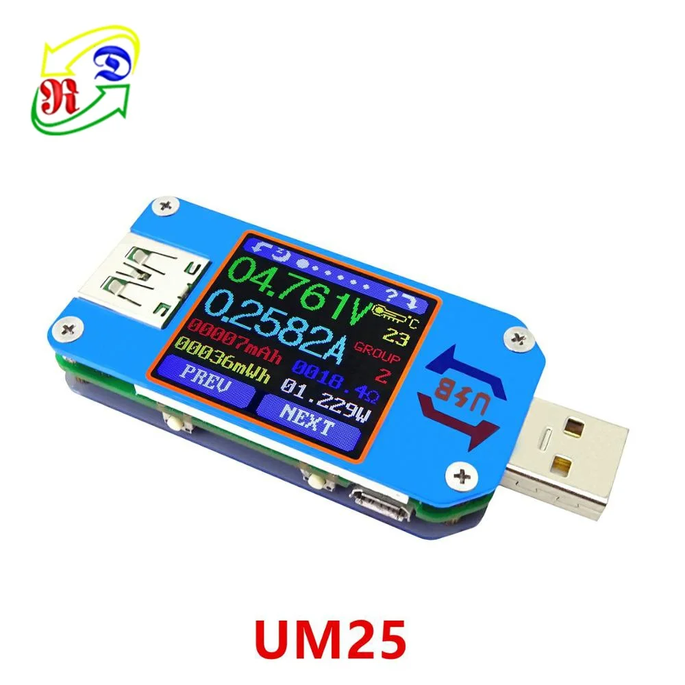 RD UM25  Type-C USB-A 2.0 Color Display Voltmeter ammeter cable resistance charger power bank USB voltage Current Tester