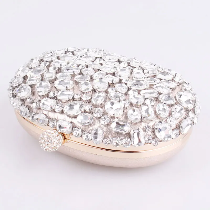 
Ladies Fashion Luxury Crystal Big Diamonds Oval Shape Wedding Bridal Party Messenger Clutch Bag Evening Bags 