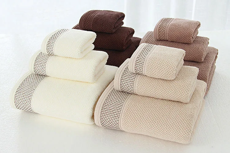 Home Hotel Luxury Modern Wedding Honeycomb Jacquard Pure Cotton Towel set of 3 pcs Face Hand Bath Towel