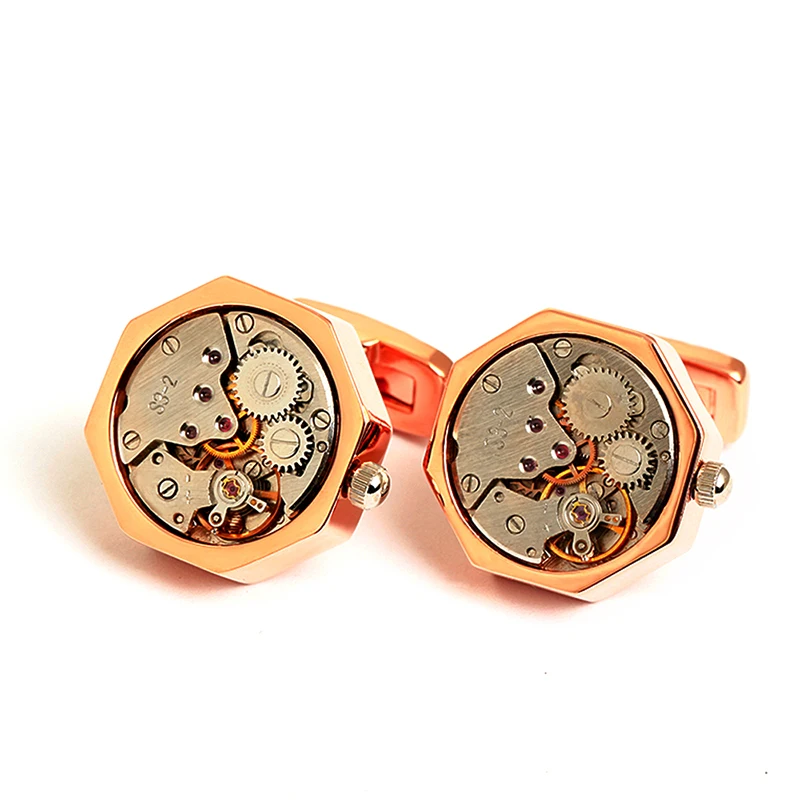 Gold plated mechanical cufflinks watch movement