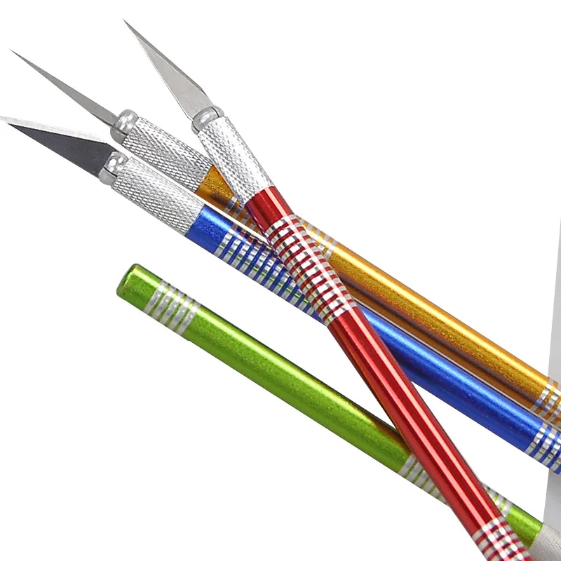 Aluminum Handle 5 Blades Carving Metal Scalpel Precision Knife Tools Kit Non-Slip Blades Carving Stainless Steel Craft Knife