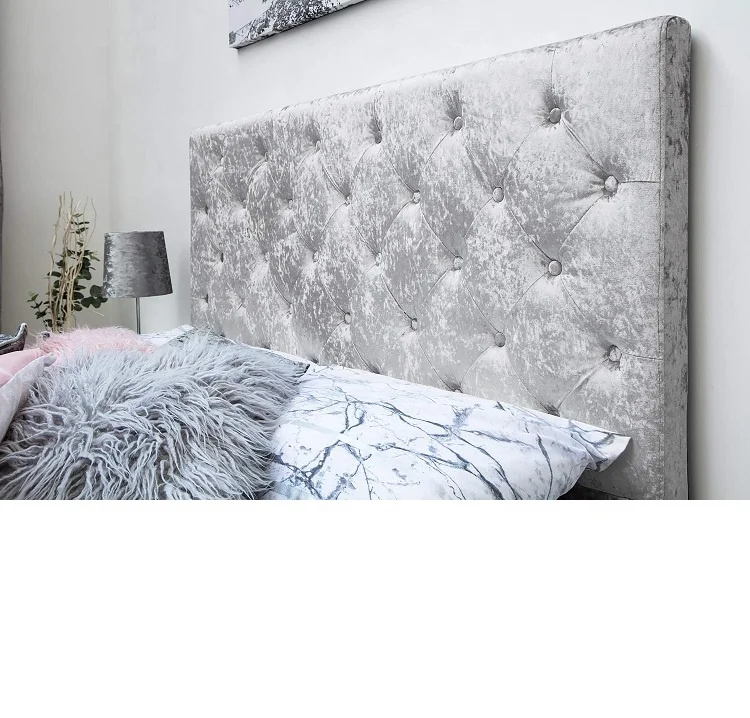 Diamond Upholstered Fabric Bed Frame Velvet Chenille Double Mink, Silver and Charcoal (Silver)