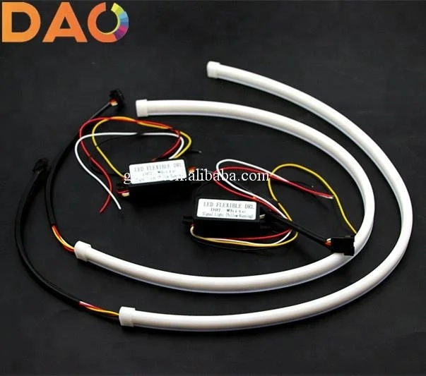 DAO 2pcs 60cm Daytime Running Light Universial Flexible Soft Tube Guide Car LED Strip White DRL and Yellow led Turn Signal Light