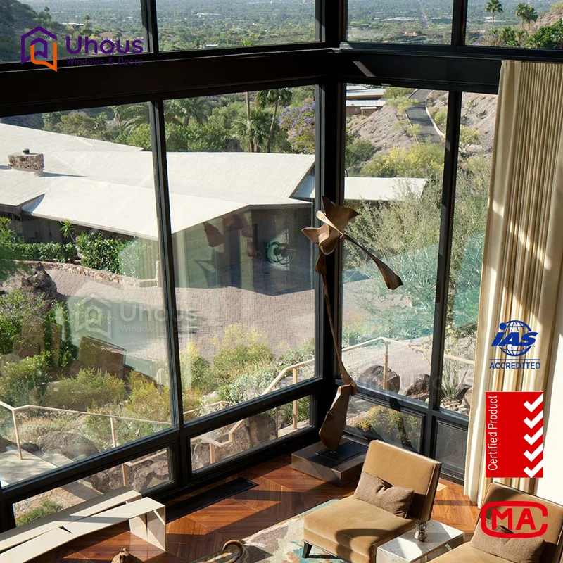 Customized Large Aluminium Glass Windows Magnetic Screen Swing Open Style Horizontal Opening Pattern Windproof for Bedroom