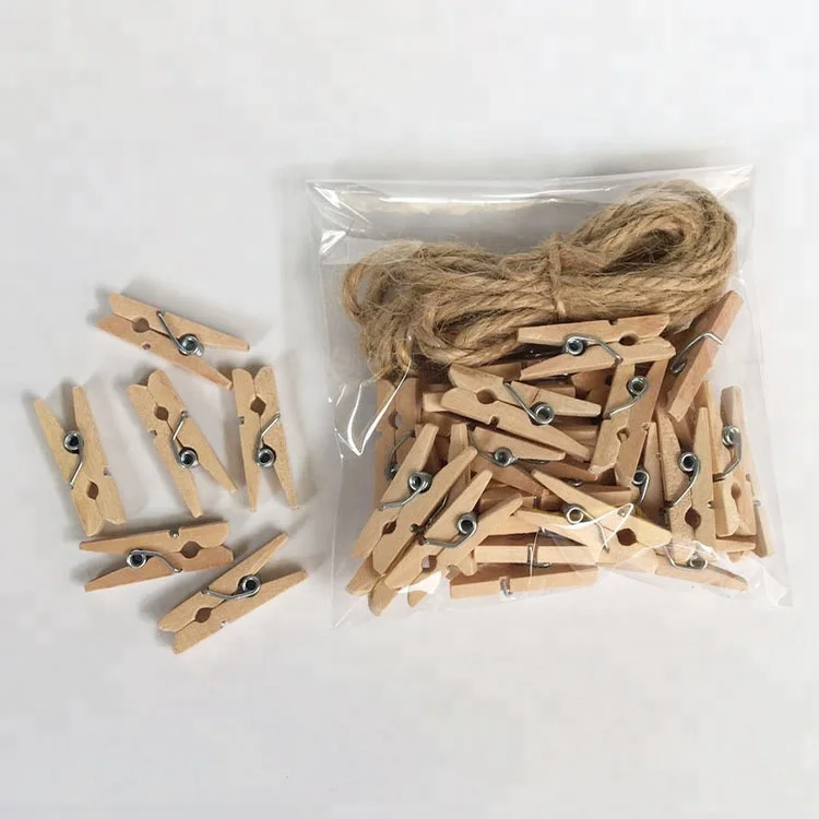 36pcs mini wooden clips small wooden clips with jute