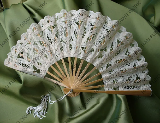 100% Cotton Handmade Belgian Lace Parasol & Lace Fan
