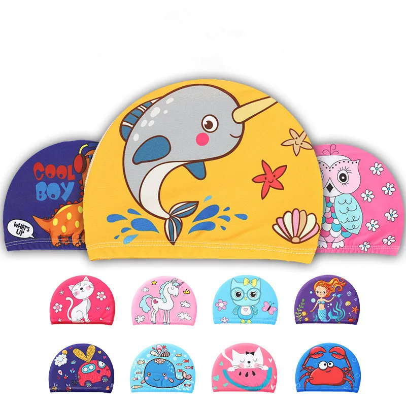 
Waterpoof free size cartoon swim caps kids sports pool 
