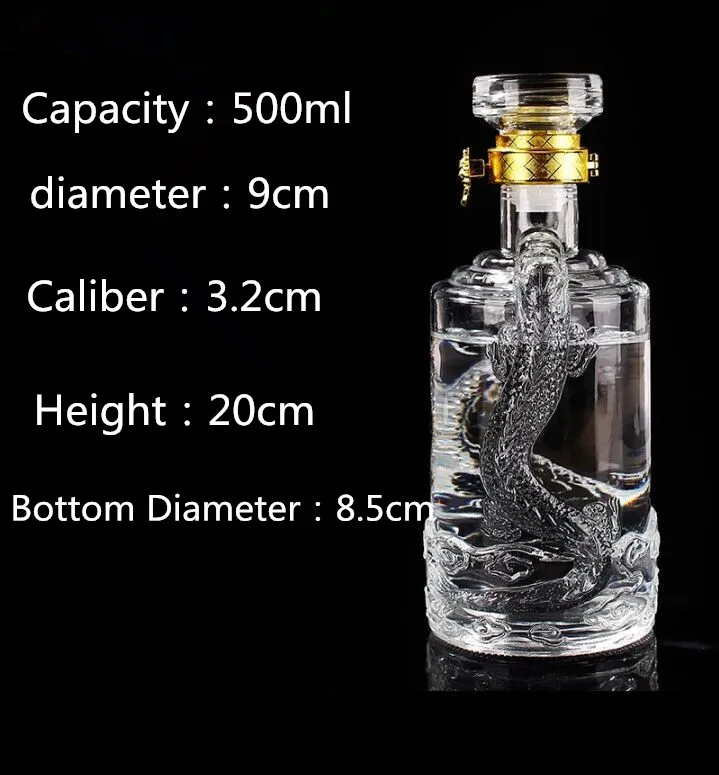 500 мл Элегантный двухместный Дракон шаблон с украшением в виде кристаллов белая плотная Брэнди XO/водки/виски/ликера духов декоративная стеклянная