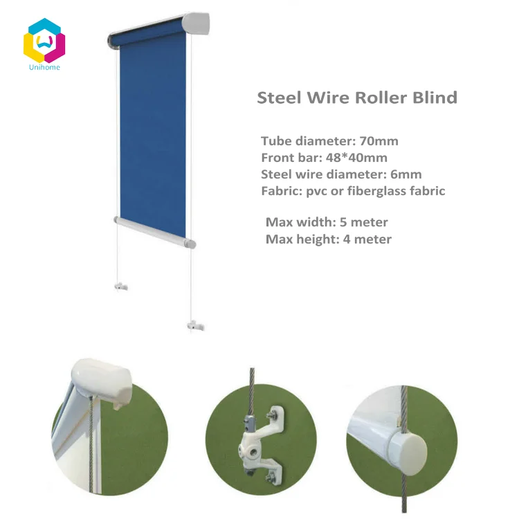 Remote control electric motorized steel wire side outdoor roller blind