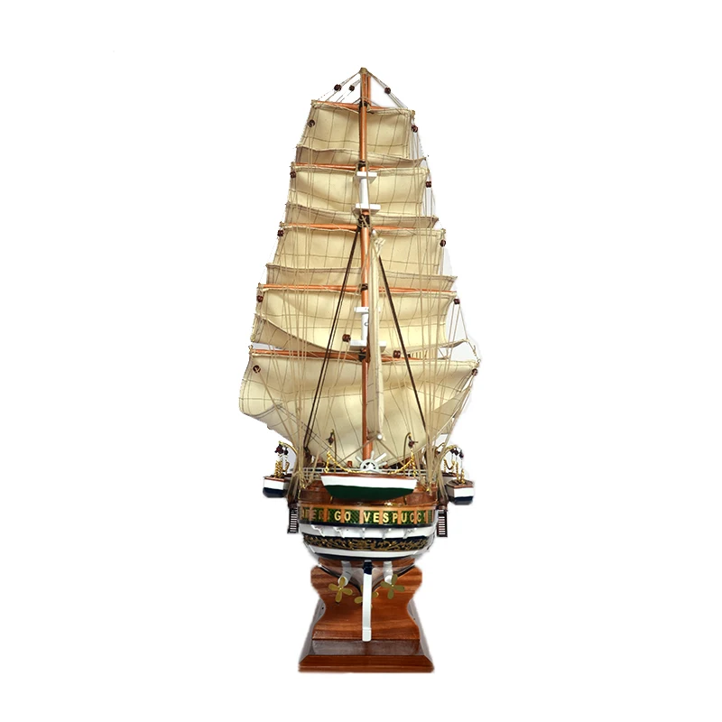 Unique design length 110cm antique craft Vietnamese wooden boat tall ship model PTW009