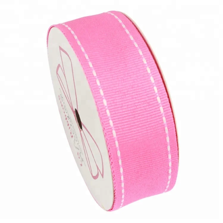 LaRibbons 1' 25mm Red Grosgrain Ribbon with White Saddle Stitching