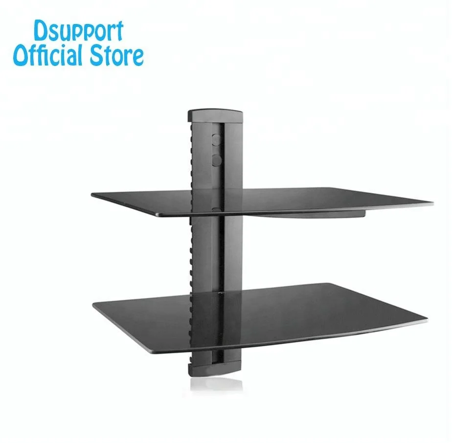 Black 2 Floating Shelf with Strengthened Tempered Glass for DVD Players/Cable Boxes/Games Consoles/TV Accessories