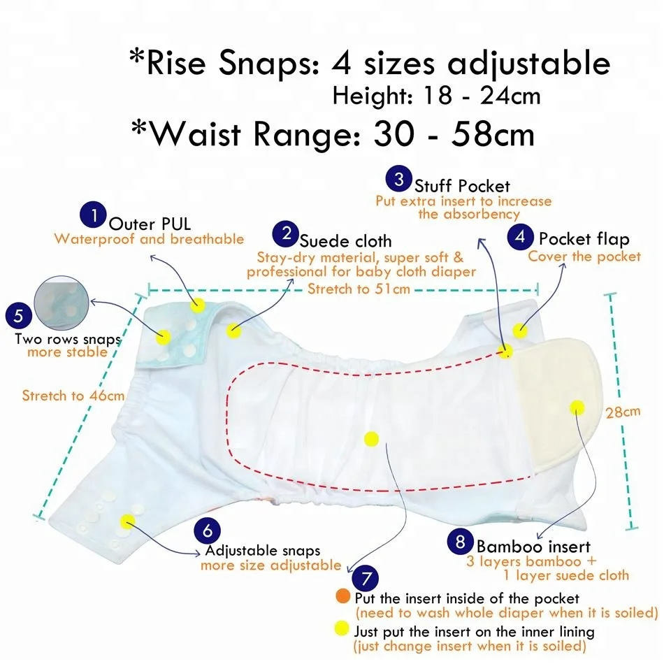 Digital Prints Suede Cloth Pocket Diaper/Nappy,with one front pocket,waterproof and breathable