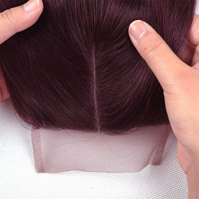 
100% Remy Human Hair Bundles With Closure Straight , #99J Dark Wine Red Brazilian Colored Hair Extension 