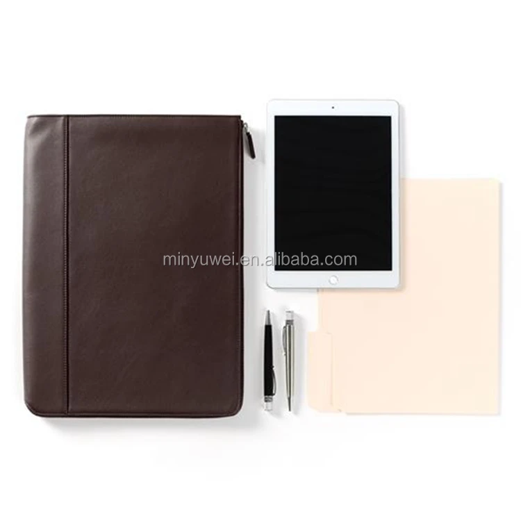 fashion black A4 document bag genuine leather padfolios case file folder bag manufacturers
