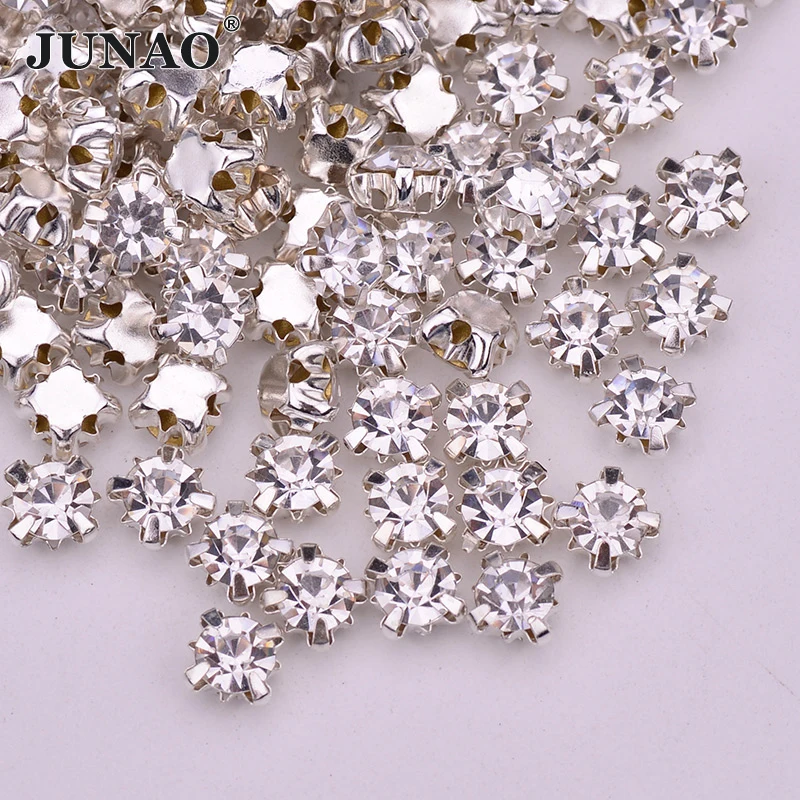 SS12 SS16 Sewing Clear Glass Strass Applique Flatback Sew On Crystal Stones Sil ver Claw Rhinestone for Needlework Crafts